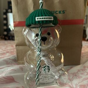 Starbucks Bear Glass with Green Lid